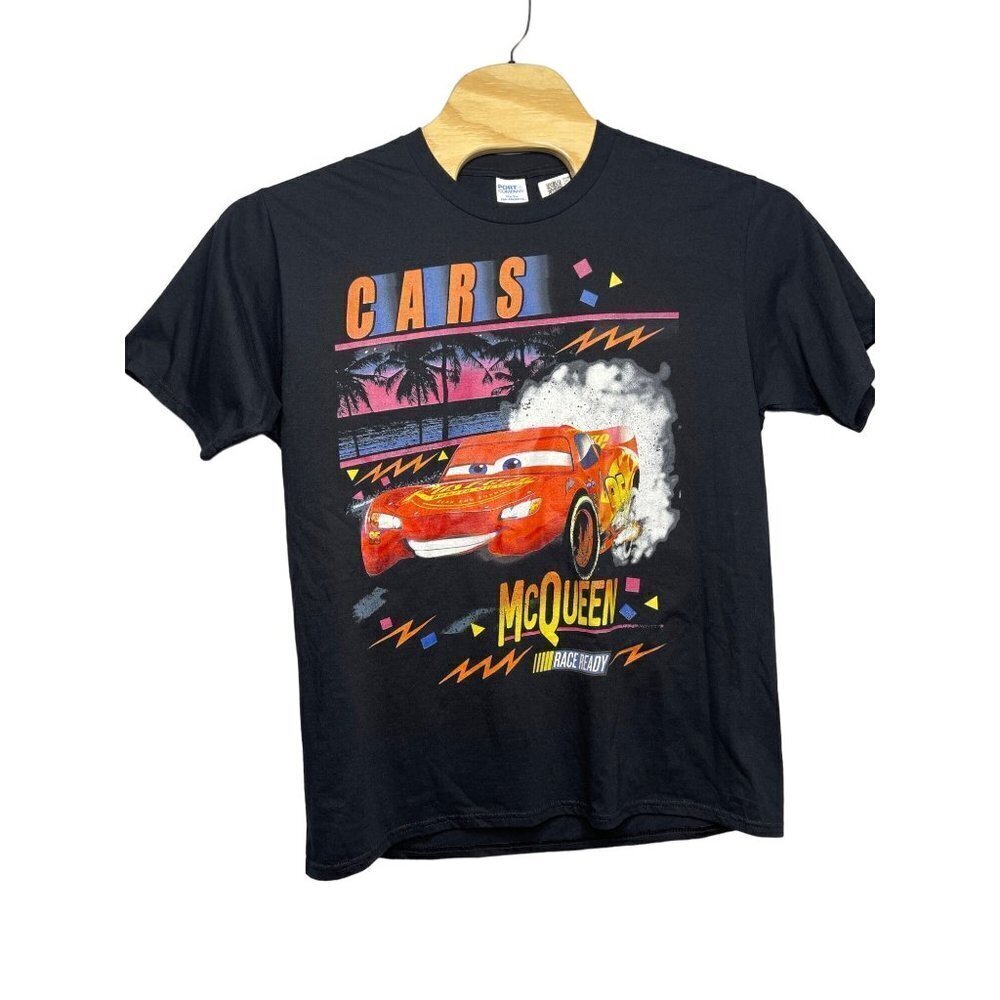 Disney Cars Lightning McQueen Palm Tree Black Unisex Cotton T Shirt SZ Large NEW